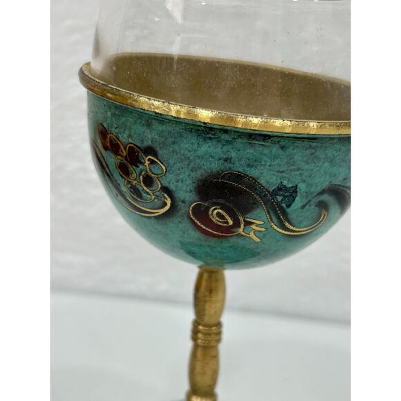 Vintage Enamel On Brass And Glass Insert Kiddish Cup Made in Israel - Picture 8 of 13